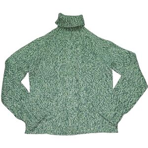 TCM Green and Blue Cable Knit Wool Turtleneck Sweater. Sz. 10